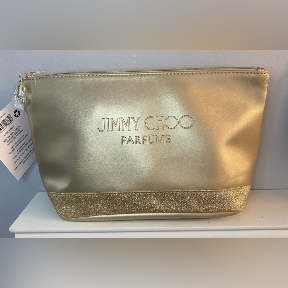 JIMMY CHOO Gold & Glitter Large Makeup Pouch